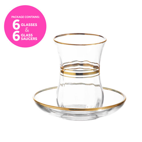 LAV Turkish Tea Glasses And Saucers Set 12Piece, 4 Oz Authentic Small